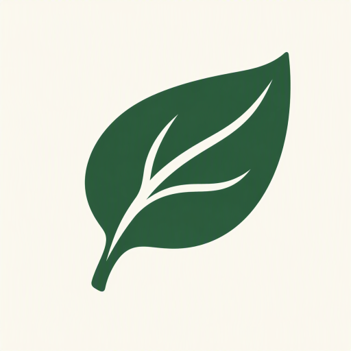 A single green leaf in the same style and color as the logo